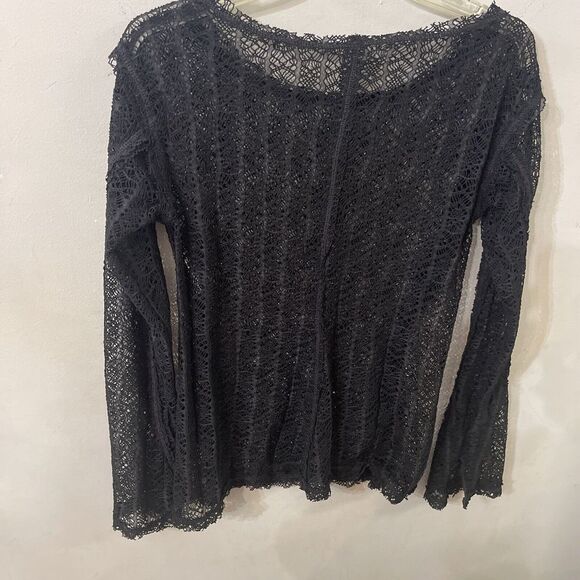 Free People On The Road Twisted Tee Sheer Knit Lace Mesh Slit Top Medium - Picture 7 of 7